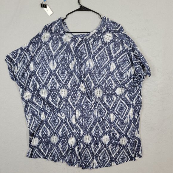 CJ Banks Womens Pullover Blouse Sheer Short Sleeve Blue Plus Size 3X - Picture 2 of 10